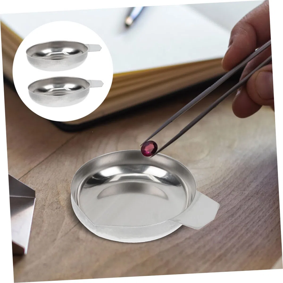 VILLCASE Bandeja de Báscula Electrónica Ligera y Segura Bordes Redondeados de Acero Inoxidable 2 Piezas para Pesar Joyería y Objetos Pequeños