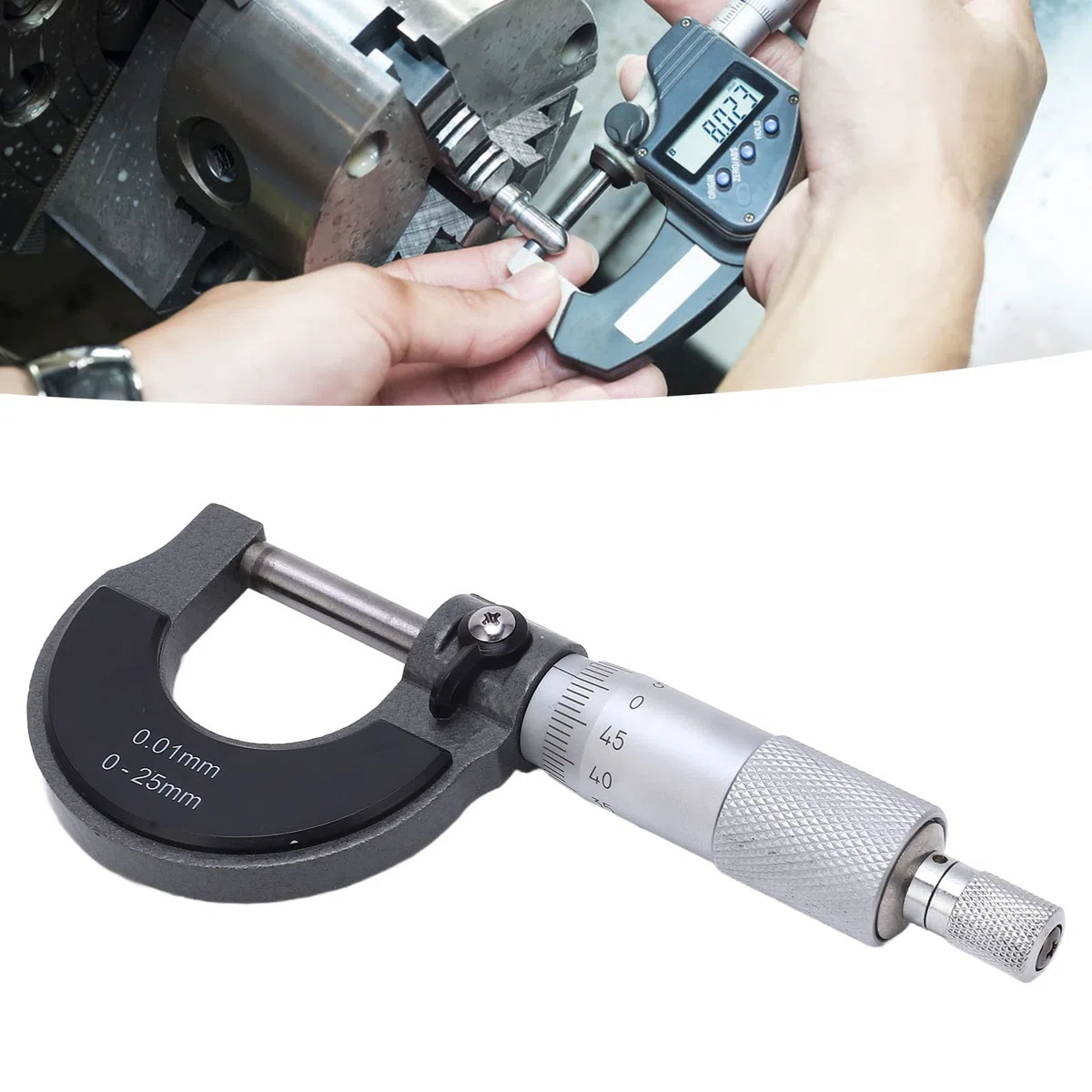 Micrómetro Exterior Juego De Herramientas De Maquinista De Precisión Profesional Premium, Micrómetro Superficie De Aleación Estable Medición Precisa Micrómetro (Upper Type 0-25/0.01mm)