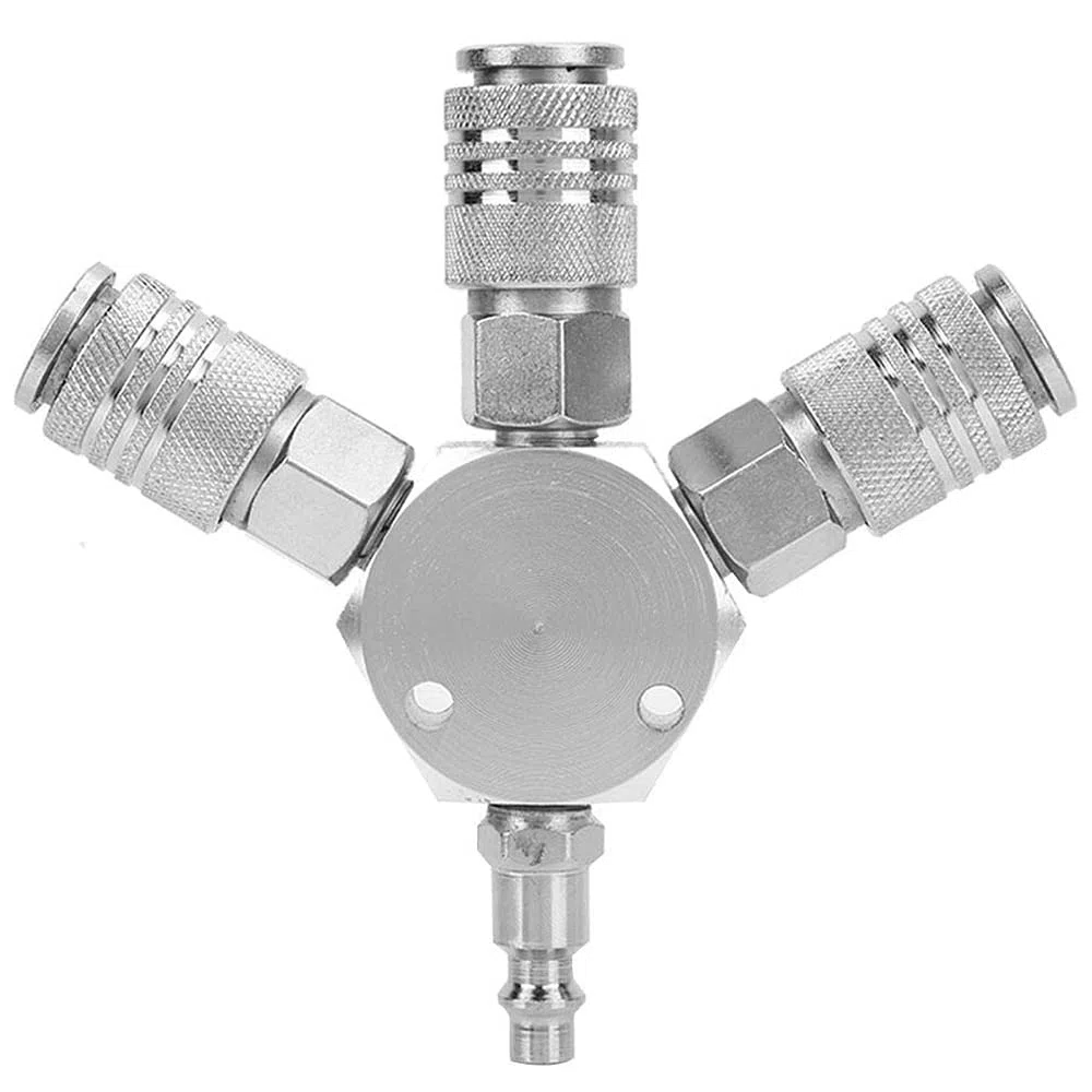 Distribuidor de acoplamiento rápido, distribuidor de 3 vías, distribuidor de aire comprimido de 3 compartimentos, 1/4'' F-NPT, para conexión a compresores y mangueras de aire comprimido