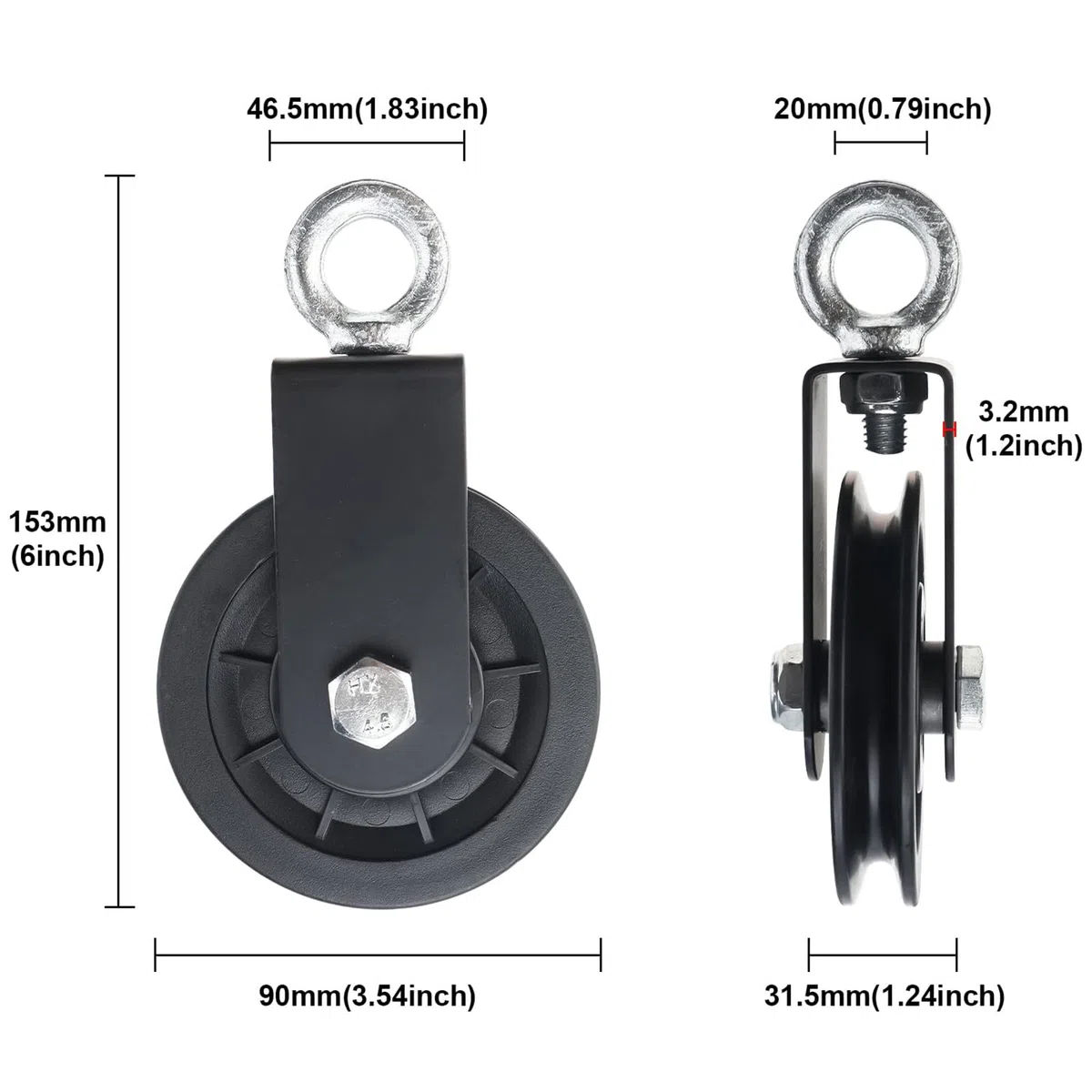 Polea de Cable, Bloque de Polea Giratoria de Única 90mm Rotación 360 Para Sistema de Polea de Gimnasio, Bloques de Elevación, Equipo de Gimnasio, Proyectos de Bricolaje para El Hogar, 2PCS