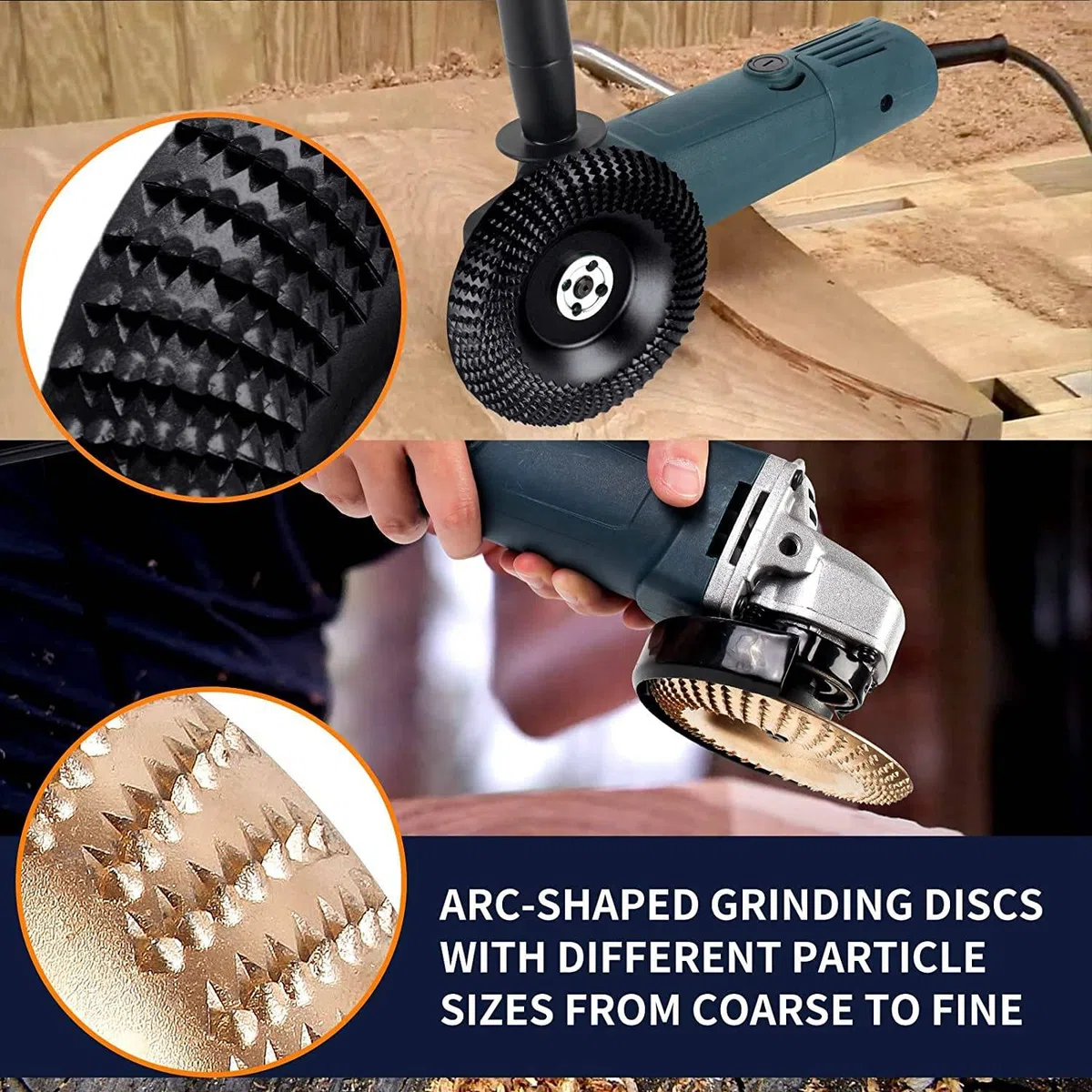 Juego de 5 Discos de Talla de Madera para Amoladora Angular, Accesorios para Amoladora Angular de 4 y 4 1/2 con Eje de 5/8 Pulgadas, Herramienta para Amoladora de Tocones