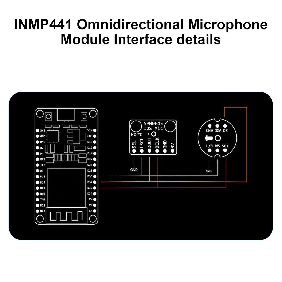 Módulo de micrófono omnidireccional INMP441 de 24 bits, interfaz I2S, salida digital, compatible con para ESP-32 Arduino