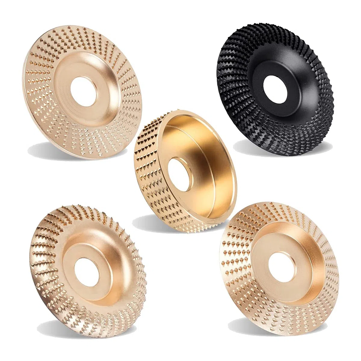Juego de 5 Discos de Talla de Madera para Amoladora Angular, Accesorios para Amoladora Angular de 4 y 4 1/2 con Eje de 5/8 Pulgadas, Herramienta para Amoladora de Tocones