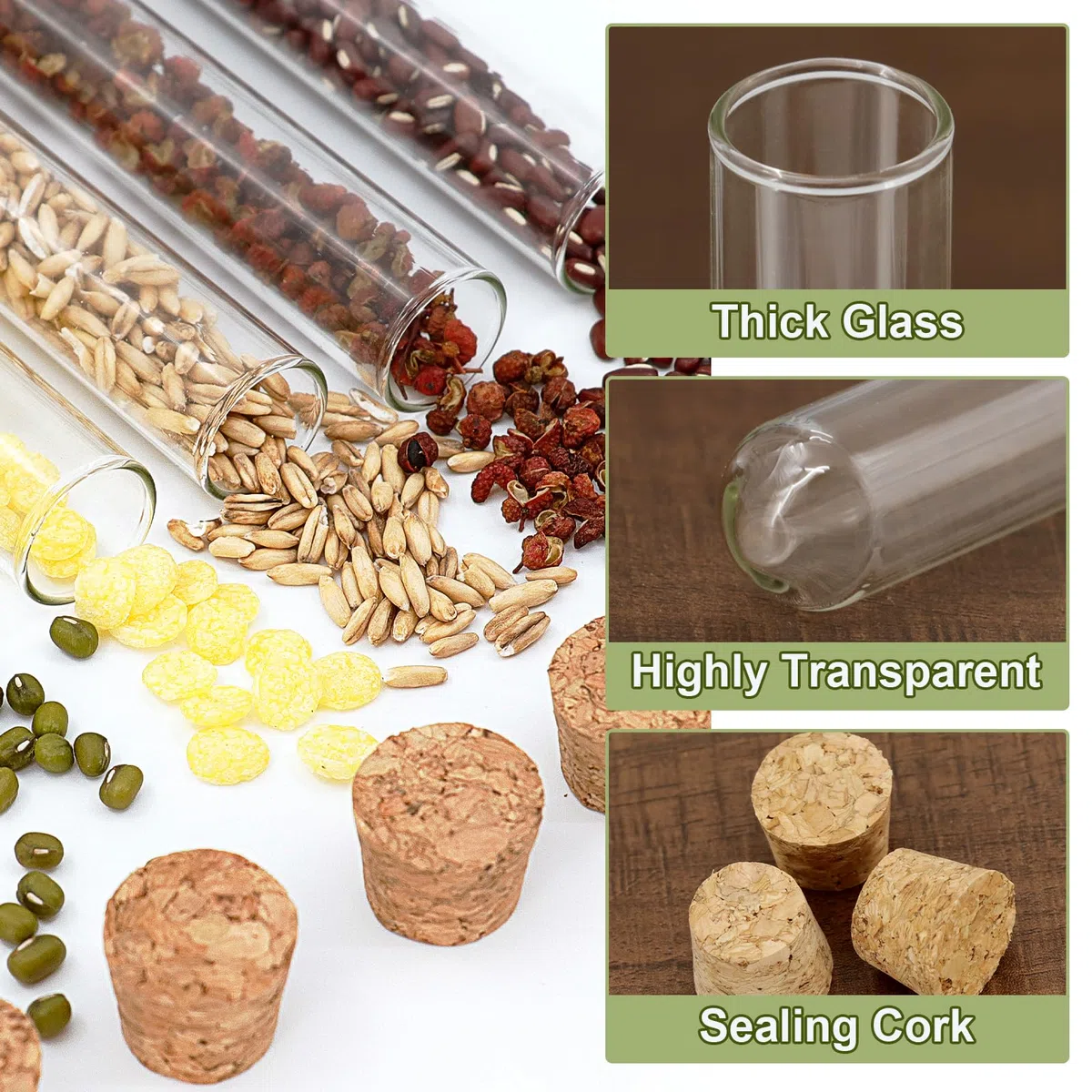 15 Piezas 30ml Tubos de Ensayo con corcho, 20 x 150 mm Tubos de Ensayo Transparente de Vidrio para Bodas, flores, Regalos, manualidades, Dulces, Sales de Baño, mesa de laboratorio