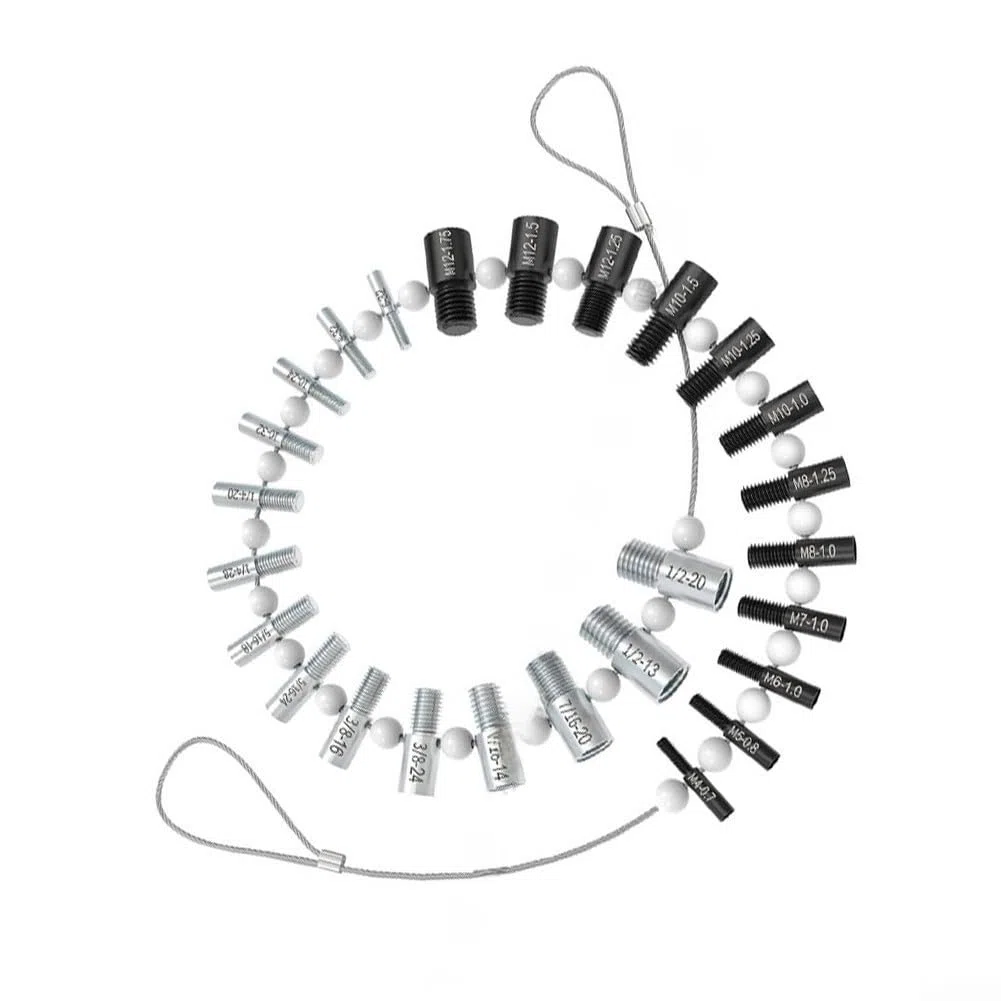 Juego de medidores de rosca de 26 piezas para identificación de tamaño de tuerca y perno | Métrico y para comprobador de rosca imperial | Kit de calibre de paso de tornillo de acero al carbono para