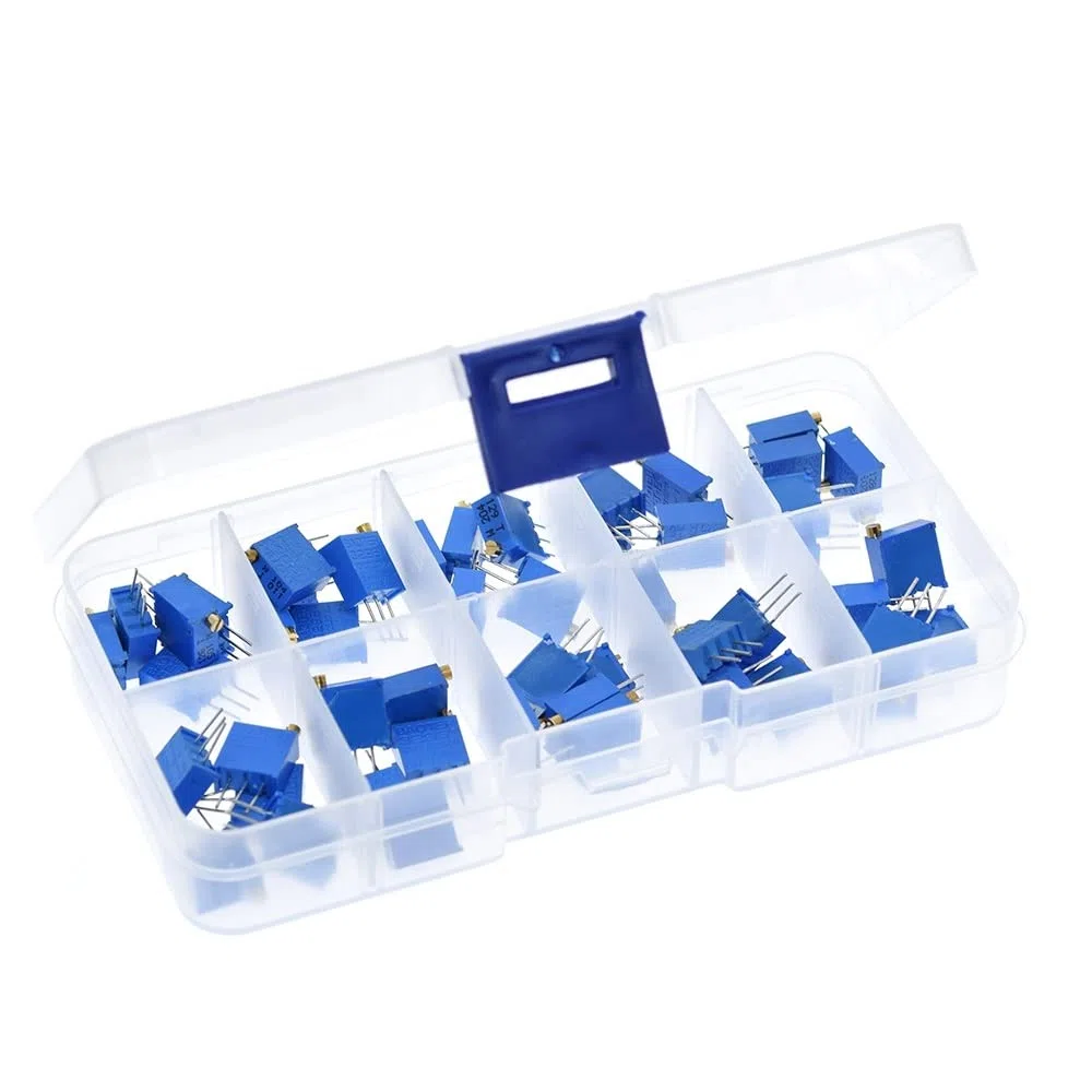 DollaTek 50PCS 10Value 500 Ohm a 1M ohmios 3296W Multiturn Trimmer Potenciómetro Variable Resistor Variable con Plastci Box
