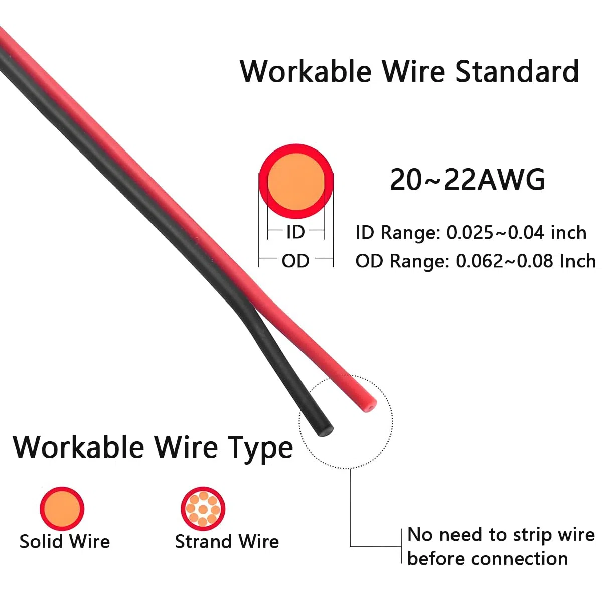 CTRICALVER Cable de extensión de tira LED, 2 pines, 15 m, 22WAG. Para dispositivo LED 12V. Conectores rápidos T2&H2. Aptos para cintas, luces de cadena LED y bricolaje, 5V-24V.