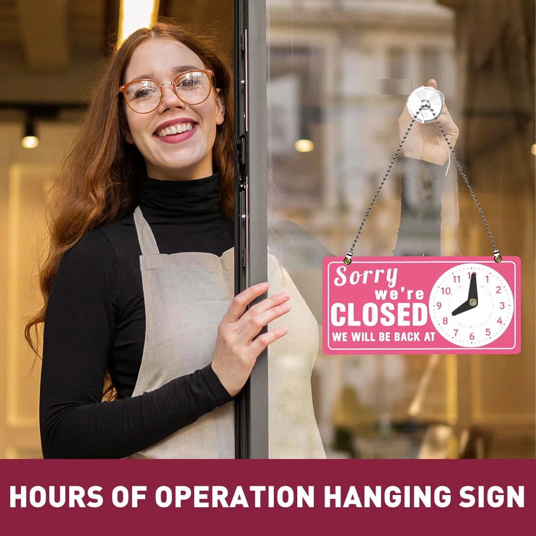 PLIGREAT Letrero rosa abierto cerrado de doble cara con texto en inglés "We Are Open Close" para colgar en la pared, 15 cm x 30 cm