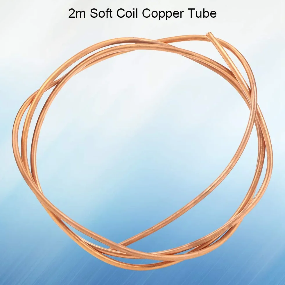 Bobina de Tubo de Cobre Blando, 6 mm Diámetro Exterior, 5 mm Diámetro Interior, 2 m Longitud, Resistencia a Corrosión y Altas Temperaturas