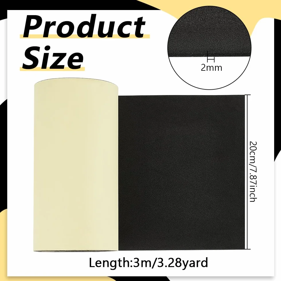 BENECREAT Rollo de Espuma EVA Autoadhesivo Negro de 3mx20cm, Hoja de Gomaespuma Impermeable de 2mm de Espesor para Protección de Muebles, Relleno de Huecos, Proyecto de Disfraces Y Manualidades.