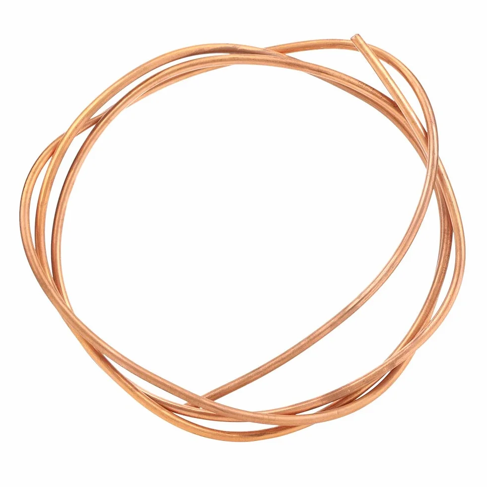 Bobina de Tubo de Cobre Blando, 6 mm Diámetro Exterior, 5 mm Diámetro Interior, 2 m Longitud, Resistencia a Corrosión y Altas Temperaturas