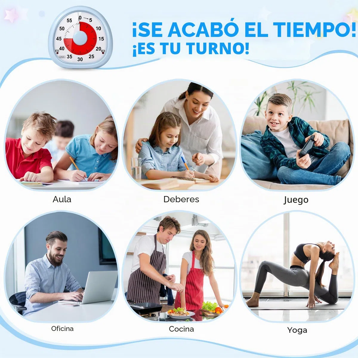 Diboniur Temporizador Visual Niños Recargable, 60 Minutos Temporizador de Cuenta Regresiva, Herramienta de Gestión del Tiempo para Niños y Adultos (Azul)