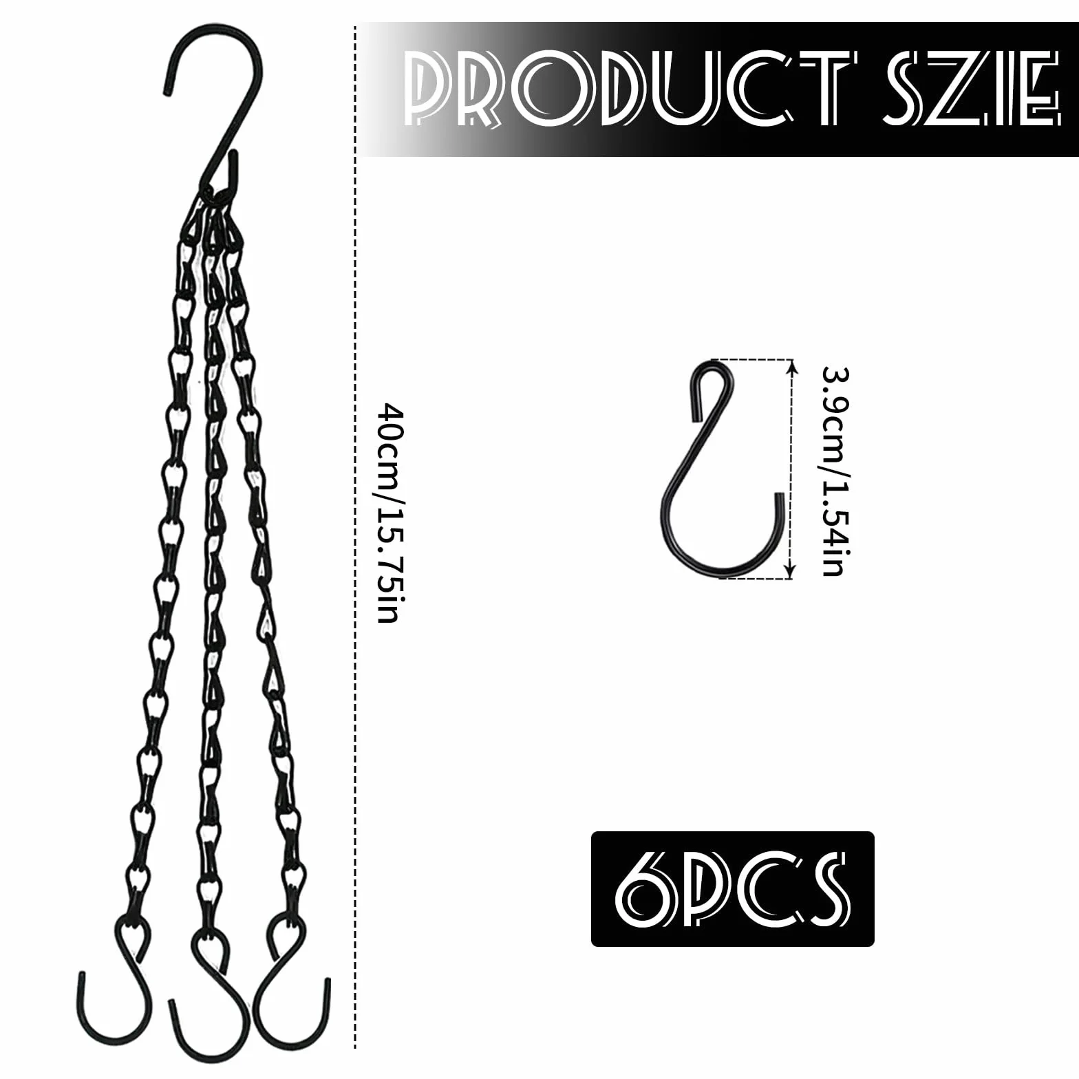 6 Piezas Hanging Basket Chains, Colgante Cadenas de Cestas 40 Cm, Cadena de Macetass con Plantas, Cadena para Colgar Macetas Negra, para Faroles, Pajareras, Publicitarios