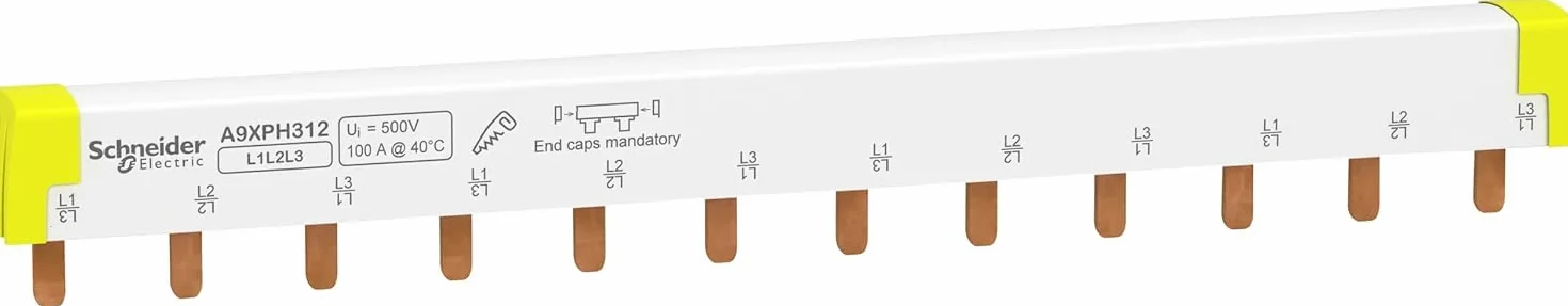 Schneider Electric A9XPH312 Acti 9, Peines de Conexión, Fácil de Cortar, 3P, 12 Módulos 100A