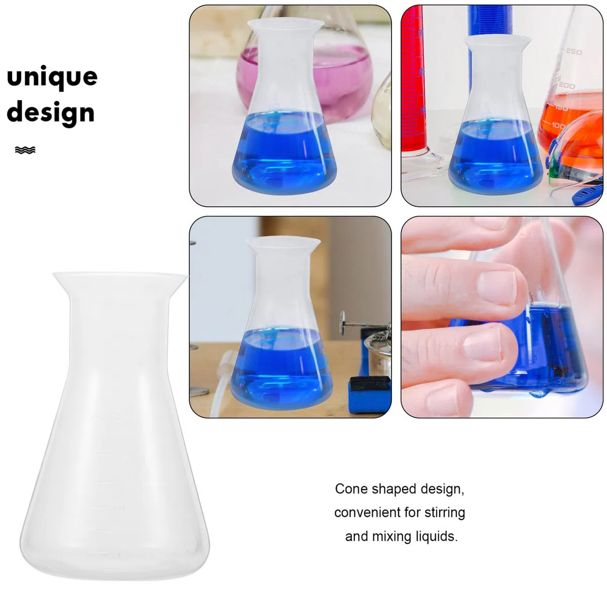 ULTECHNOVO 6piezas Frascos Erlenmeyer De Plástico Graduados Para Diseño De Cuello Estrecho Para Mezclas y Almacenamiento De Químicos De Frascos De