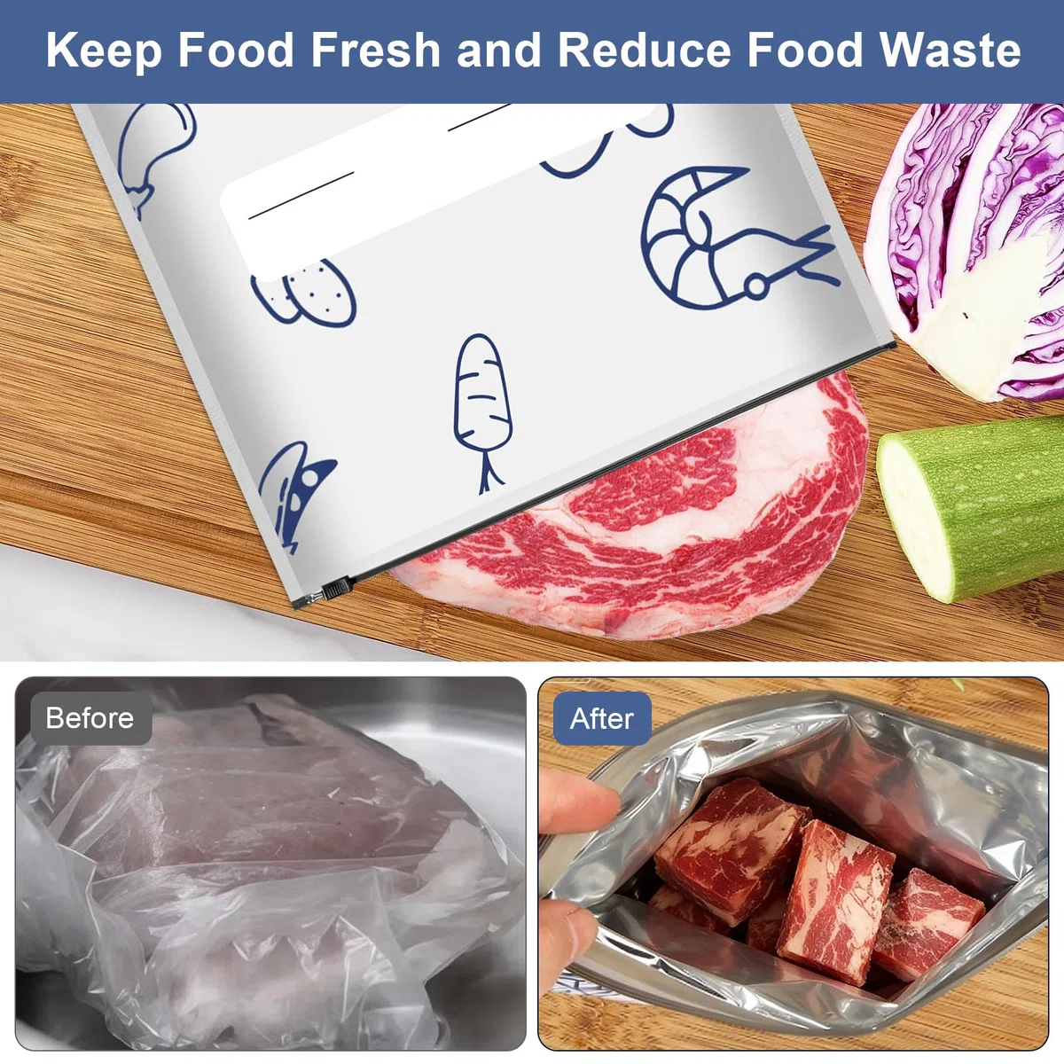 Bolsas de congelación con cremallera, 60 unidades, 3 tamaños, reutilizables, con cierre, bolsas de almacenamiento de papel de aluminio, bolsas con cremallera para verduras, leche, carne