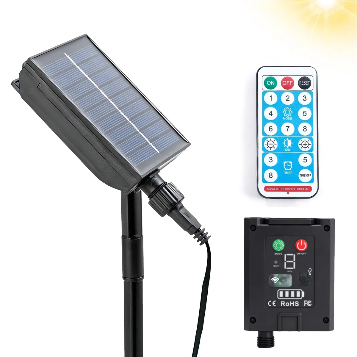 Caja de Control de Luz de Cadena Solar Panel,Kit de caja de control de Módulo Solar de 1200 mAh,con 8 Modos de Parpadeo con Control Remoto,para Cadenas de Luces LED 3 V