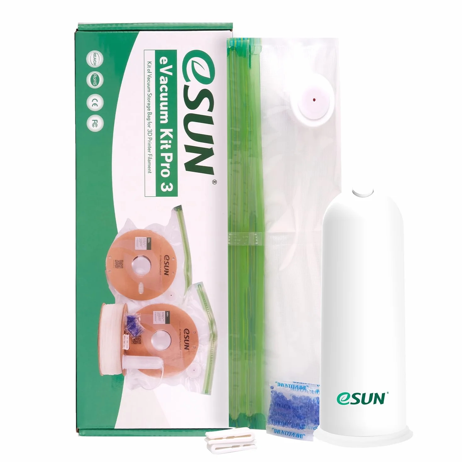 eSUN Kit de Vacío Actualización, 10 Piezas Impresora 3D Filamento Vacío Bolsas de Almacenamiento Reutilizable con Bomba USB, Bolsa Sellada al Vacío para Almacenar Filamento de Impresora 3D
