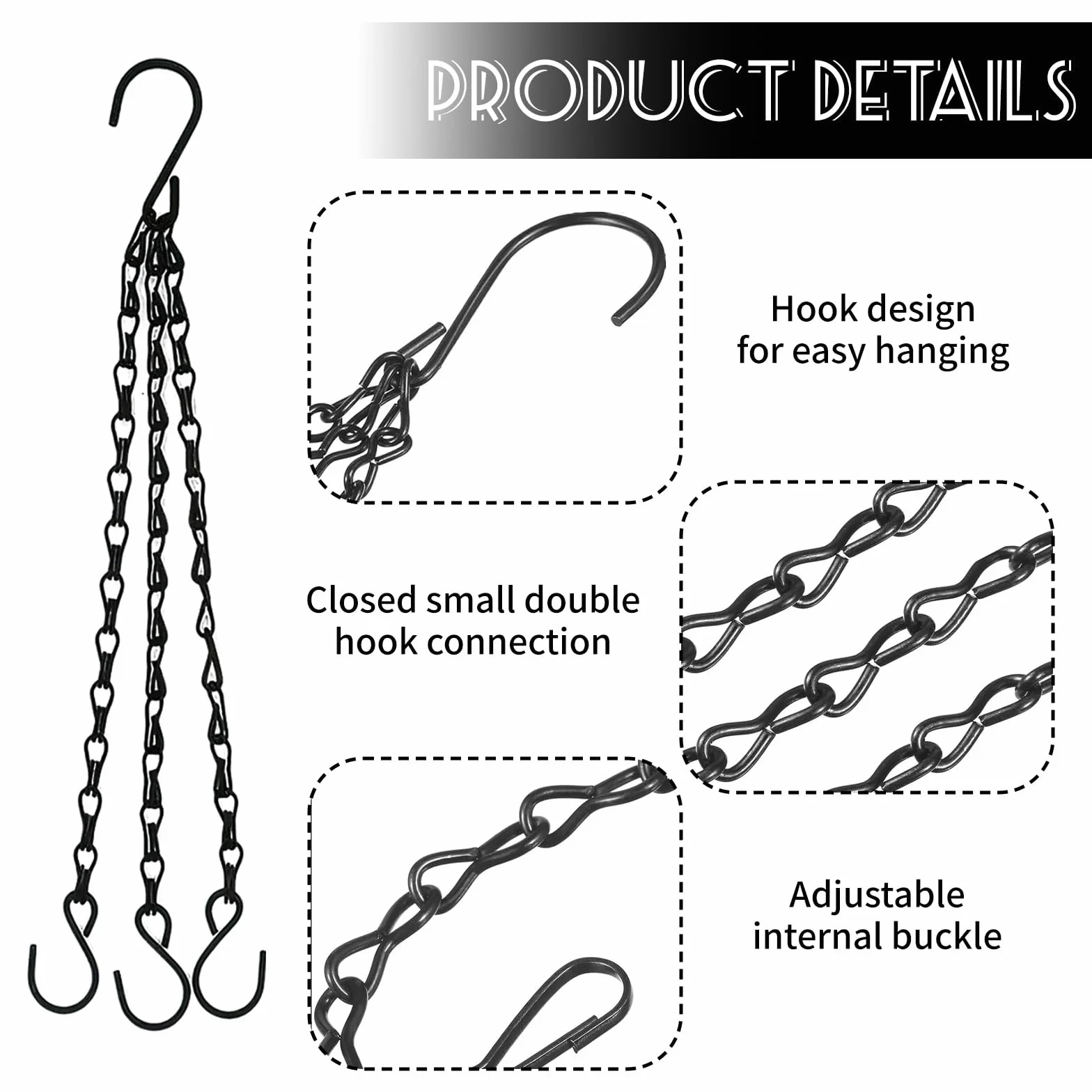 6 Piezas Hanging Basket Chains, Colgante Cadenas de Cestas 40 Cm, Cadena de Macetass con Plantas, Cadena para Colgar Macetas Negra, para Faroles, Pajareras, Publicitarios