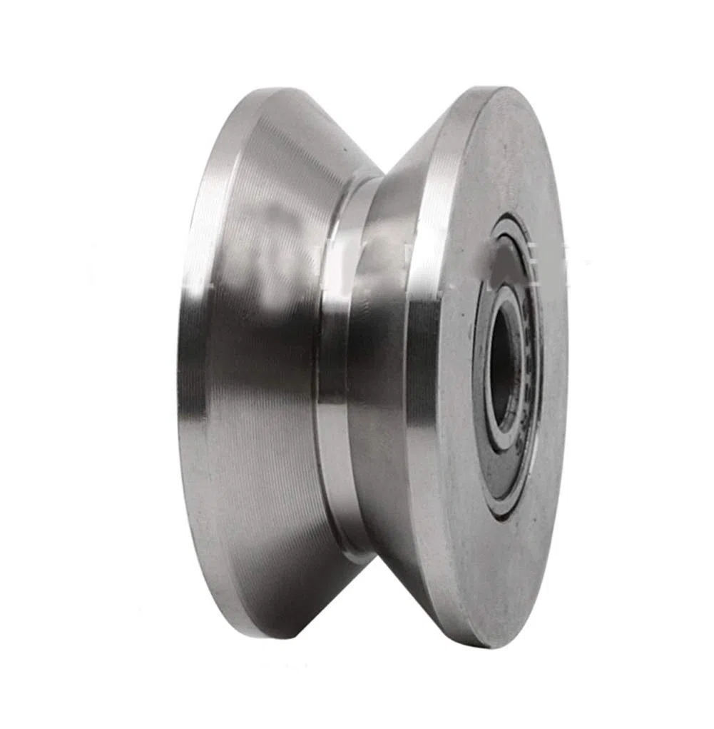Heavy Duty 2" 304 Rodamiento de rueda de acero inoxidable para puerta corredera con guía de ranura en V, rueda rígida para elevación de puerta corredera (ranura V 2")