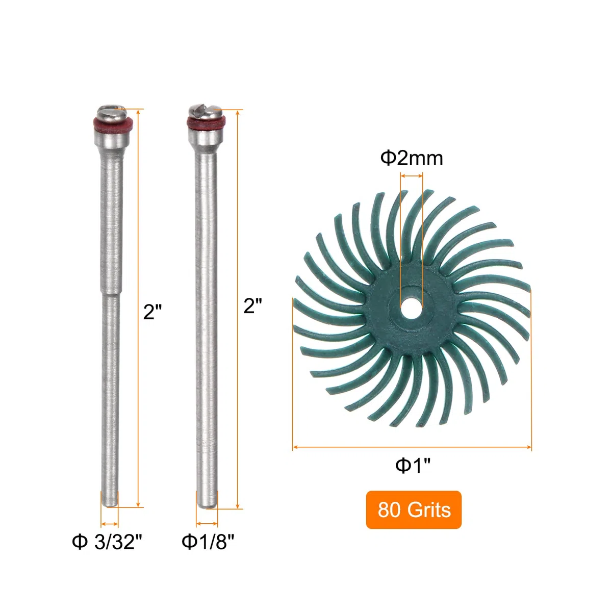 QUARKZMAN 30 Piezas Juego De Discos De Cerdas Radiales 1" 80 Grit Kit De Cepillos Abrasivos Para Detalles Rueda De Pulido Variada Con Mandriles De Vástago De 1/8" 3/32" Para Joyería Verde