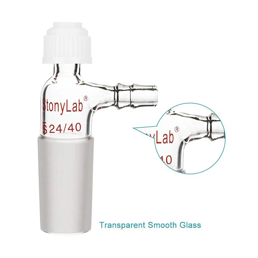 stonylab Adaptador de Vidrio, Junta 24/40 Inlet Adaptador de Termómetro con Dentado Lateral Conexión de Manguera y Tapa de Compresión Cristalería de Laboratorio