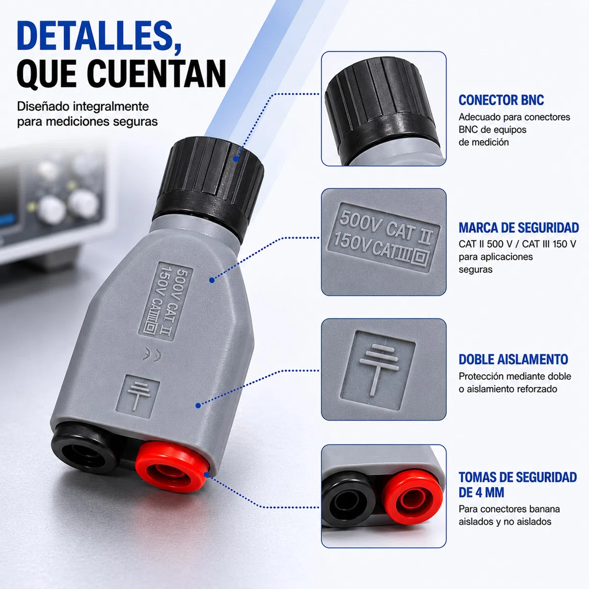 PeakTech, 7055 Adaptador BNC a Conectores Banana de 4 mm, Accesorios para osciloscopios, generadores de señales, contadores de frecuencia y Pinzas amperimétricas con Cable de Prueba de 4 mm