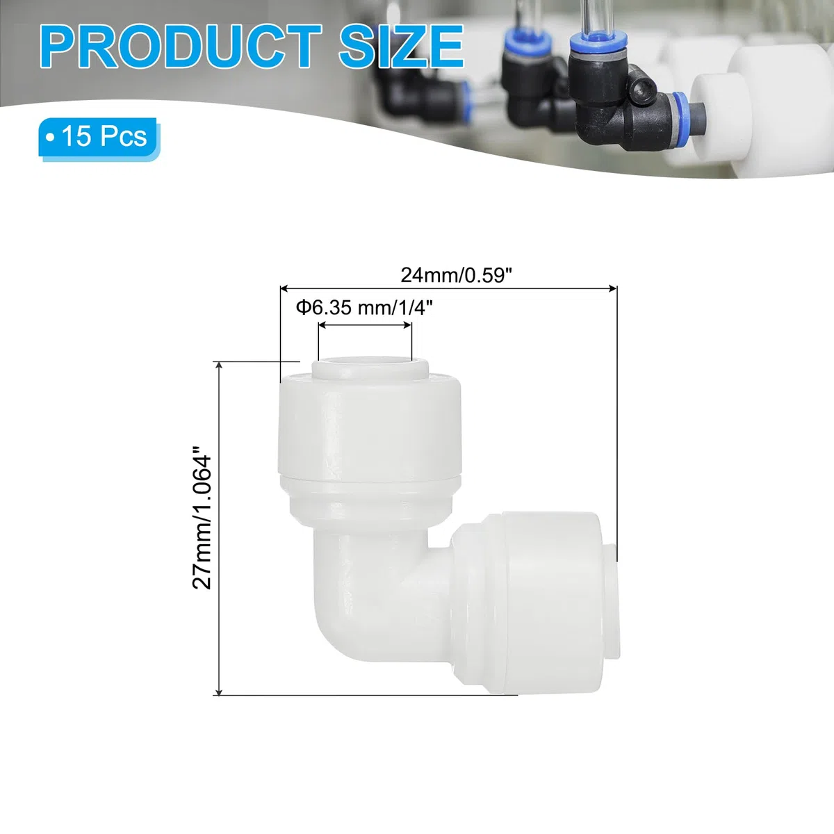PATIKIL 15pcs Conector de Codo para Agua Purificador, Conexión Rápida Adaptador para Filtro Tubo, 1/4" a 1/4" para Tubos Manguera Fontanería Sistema RO/DI Ósmosis Inversa Frigorífico