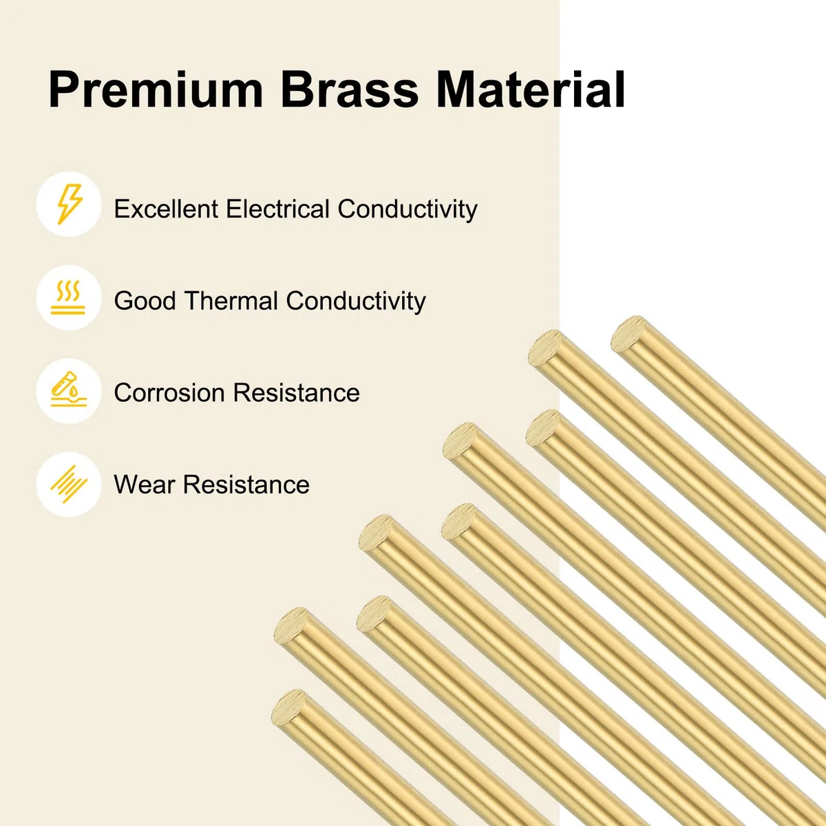 M METERXITY 10 Pcs Barras de Latón, 2.5mmx300mm H65 Barras Redondas de Latón Macizo para Pasadores de Mango de Cuchillo Material Suministros, Remache de Torno Tubo de Latón