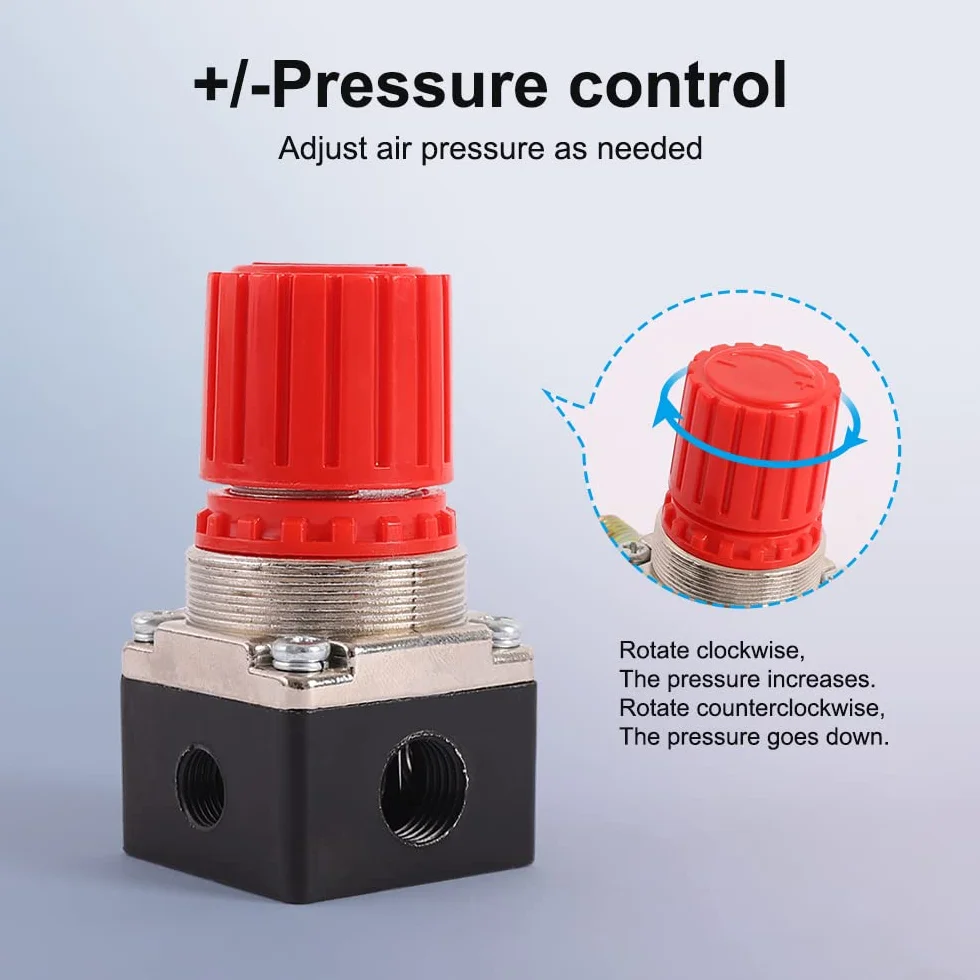 1/4 "Regulador de presión neumático del compresor de aire Regulador de presión neumático, válvula de control de presión con conexión de 180 psi 12 bar (válvula de cuatro vías)