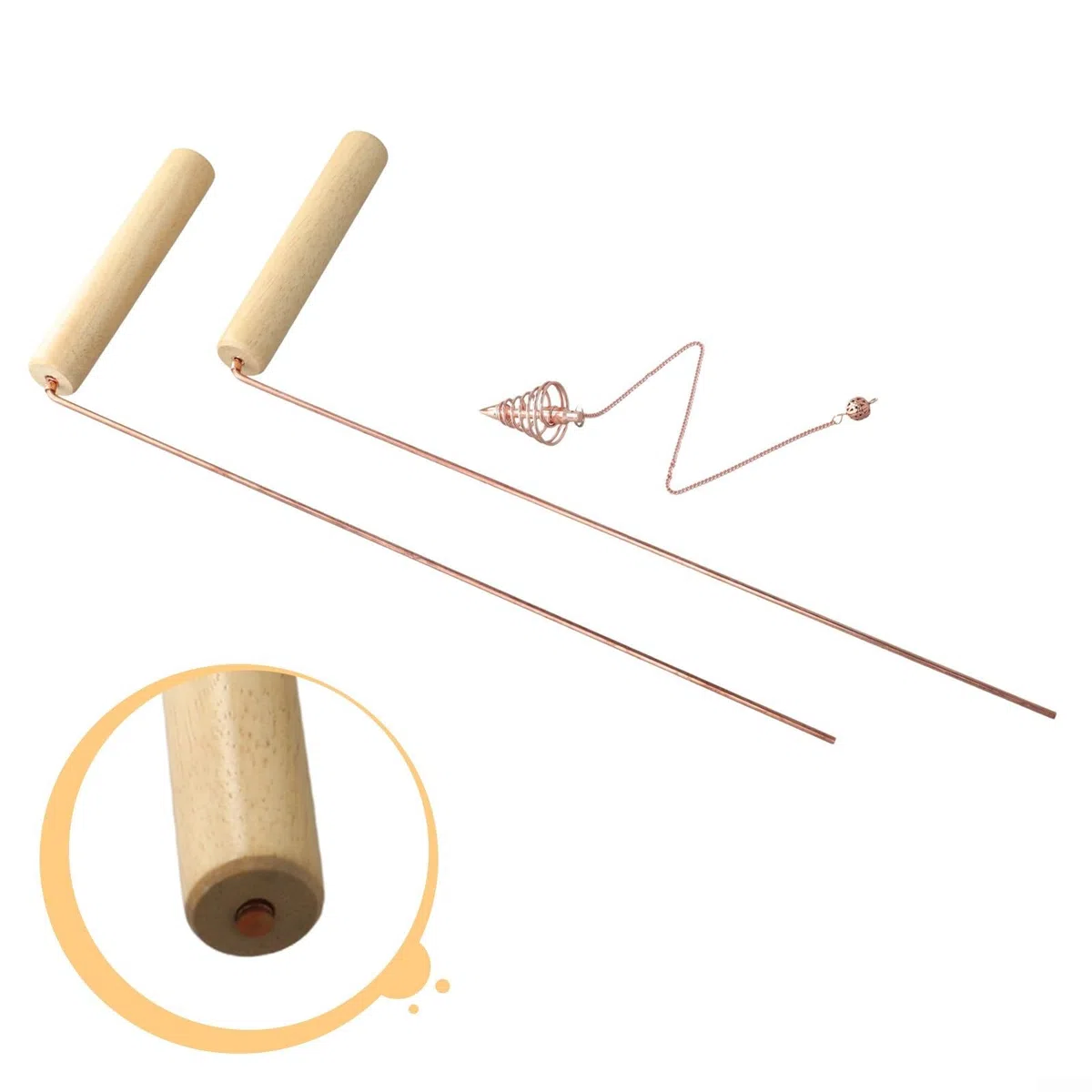 Par de varillas de radiestesia tradicionales fabricadas con cobre y mango de madera para localizar fuentes de agua ocultas