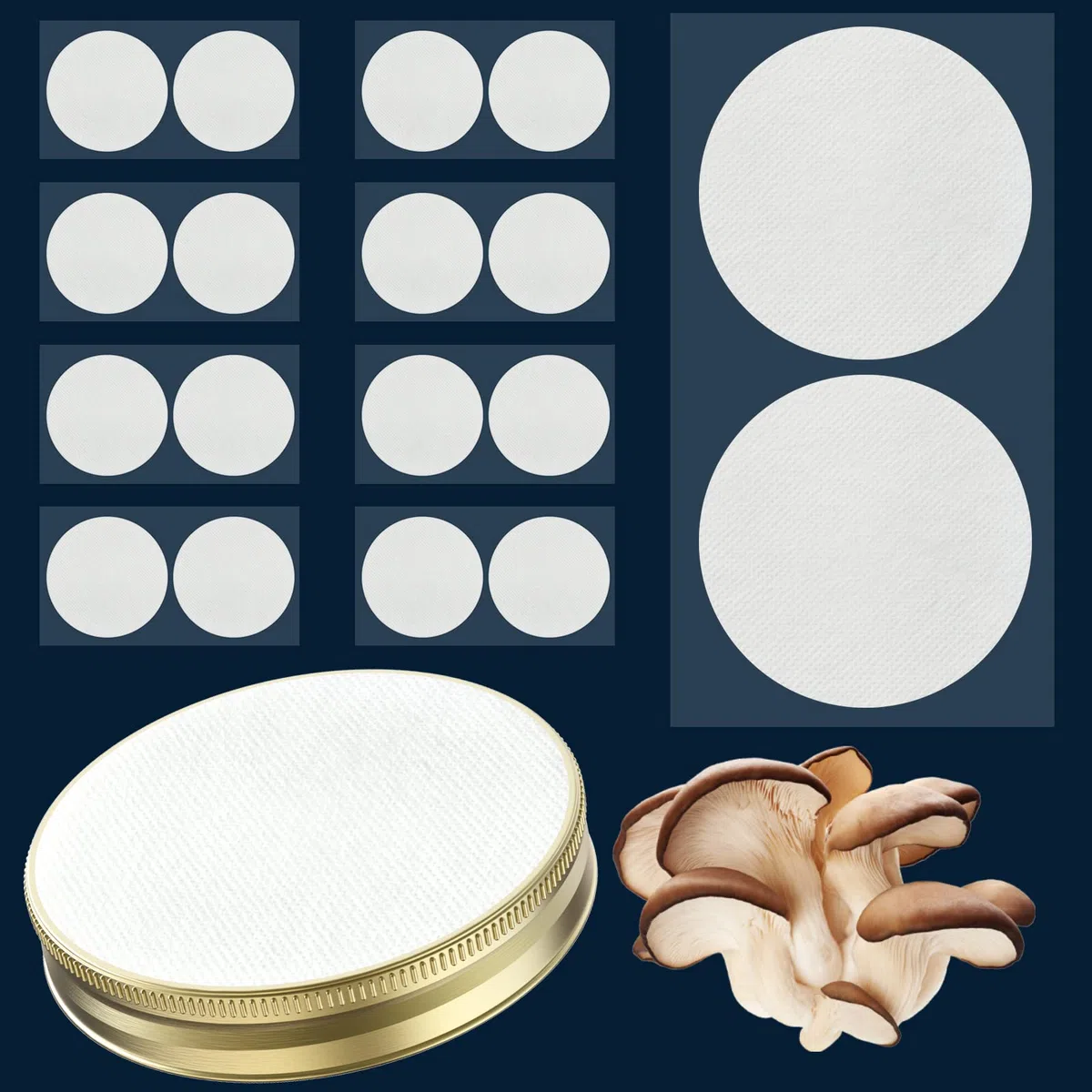 Adhesivo de papel de filtro sintético de 82 mm 0,3 μm PTFE filtro disco fuerte parche adhesivo para boca ancha, tapa de tarro de masón, cultivo de hongos (18 piezas)
