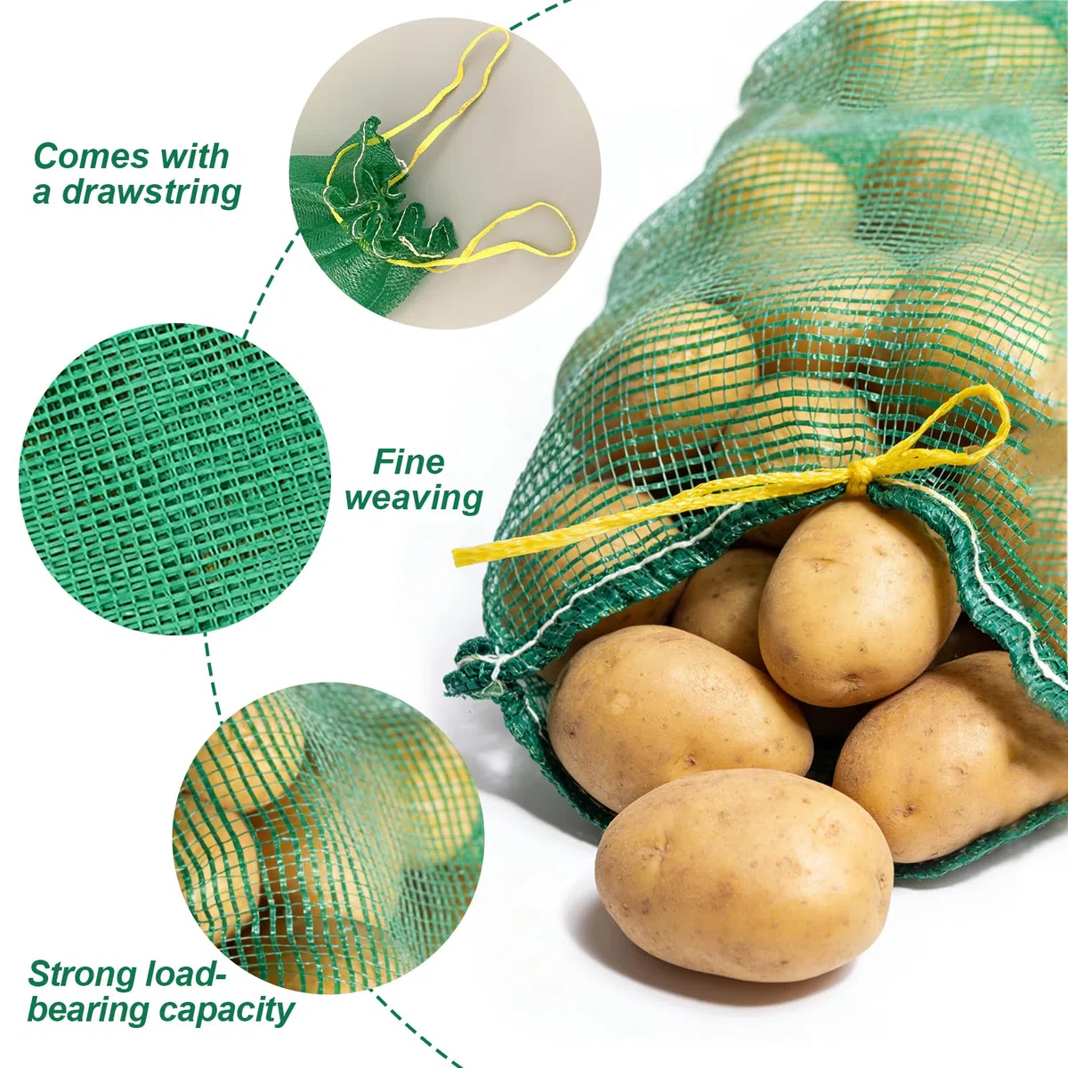 25 Saco Malla, Bolsas Patatas Pequeñas, Saco para Patatas, 20 Kg, 50 x 80 Cm. Bolsas para Manzanas, Frutas y Verduras: Papas, Manzanas, Sandía, Cebollas, Mariscos.