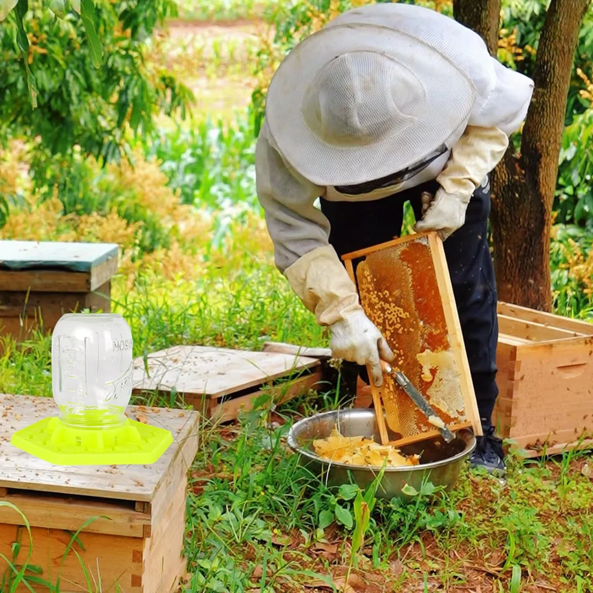 Alimentador de agua de abejas, alimentadores de abejas, accesorios para equipos de apicultores, dispensadores de agua para abejas para exteriores, jardín (verde)