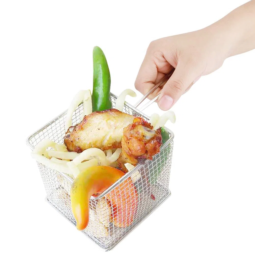 Aramox Mini Chips de Acero Inoxidable, Canasta de Papas Fritas con Asa, Ideal para Cocinar una Variedad de Alimentos Fritos en el Hogar, Restaurante