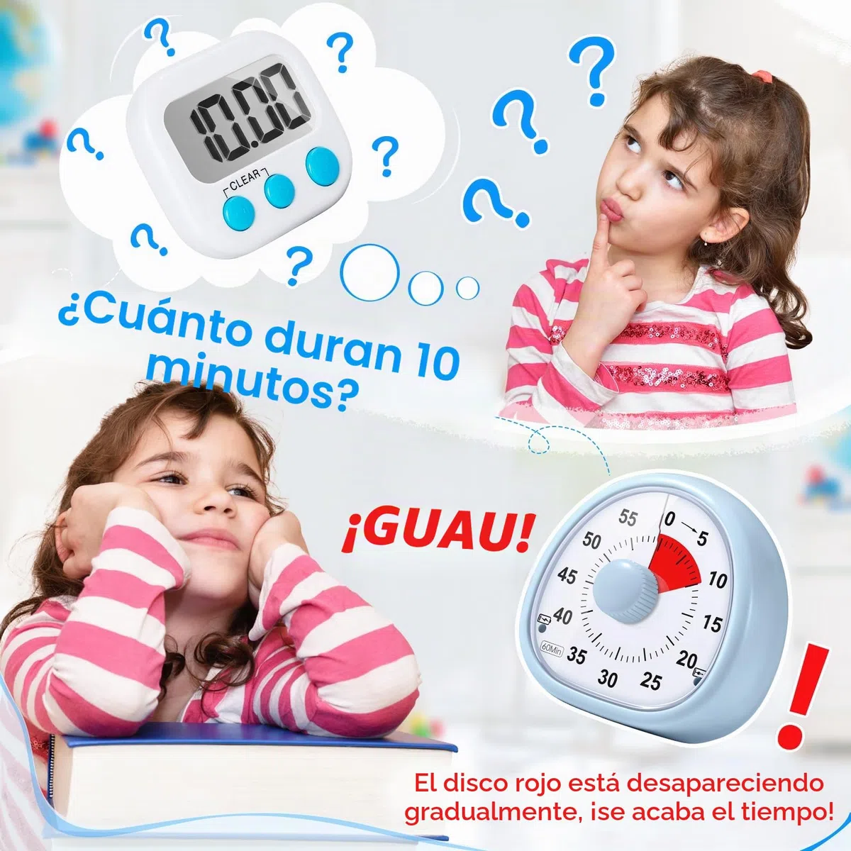 Diboniur Temporizador Visual Niños Recargable, 60 Minutos Temporizador de Cuenta Regresiva, Herramienta de Gestión del Tiempo para Niños y Adultos (Azul)