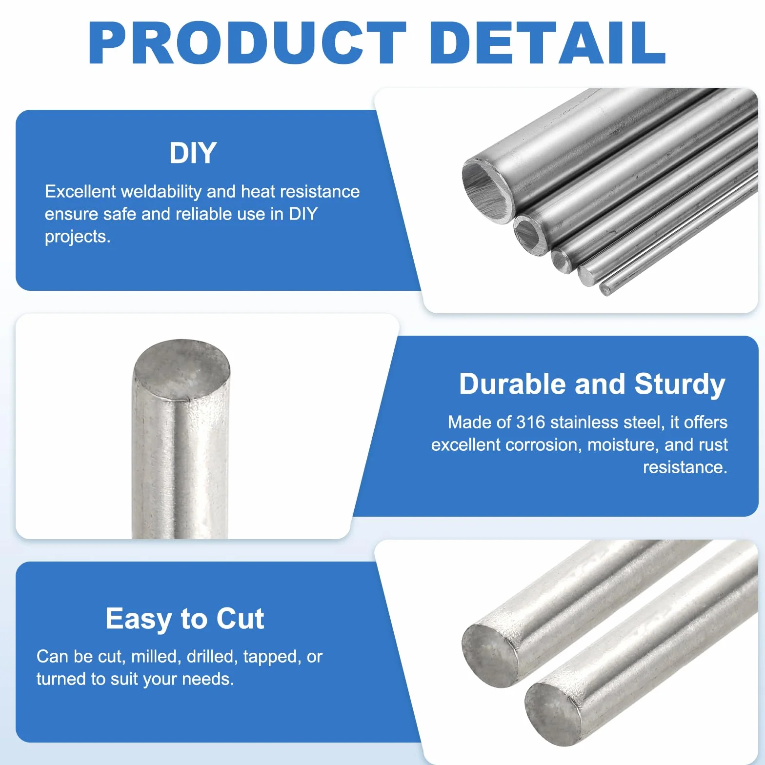 QUARKZMAN Barra Redonda De Acero Inoxidable 316 De 15/32"(12mm) Y 9.84"(250mm) De Longitud, Barra Maciza De Metal Para Proyectos Industriales De Bricolaje Y Trabajo Con Metales