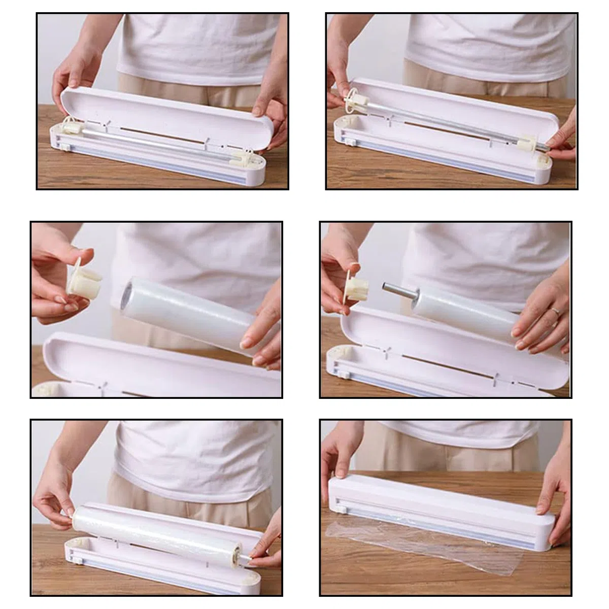 Dispensador de Película Plástica,Dispensador de Film Transparente de Plástico con Cortador Deslizante, Cortador de Film Transparente Para Cocina, Papel de Aluminio, Blanco