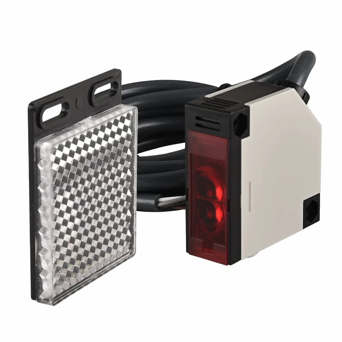 Heschen Interruptor fotoeléctrico, E3JK-R4M2, CA 90-250 V, tipo de reflexión de retroalimentación, distancia de detección de 4 m, con panel reflector