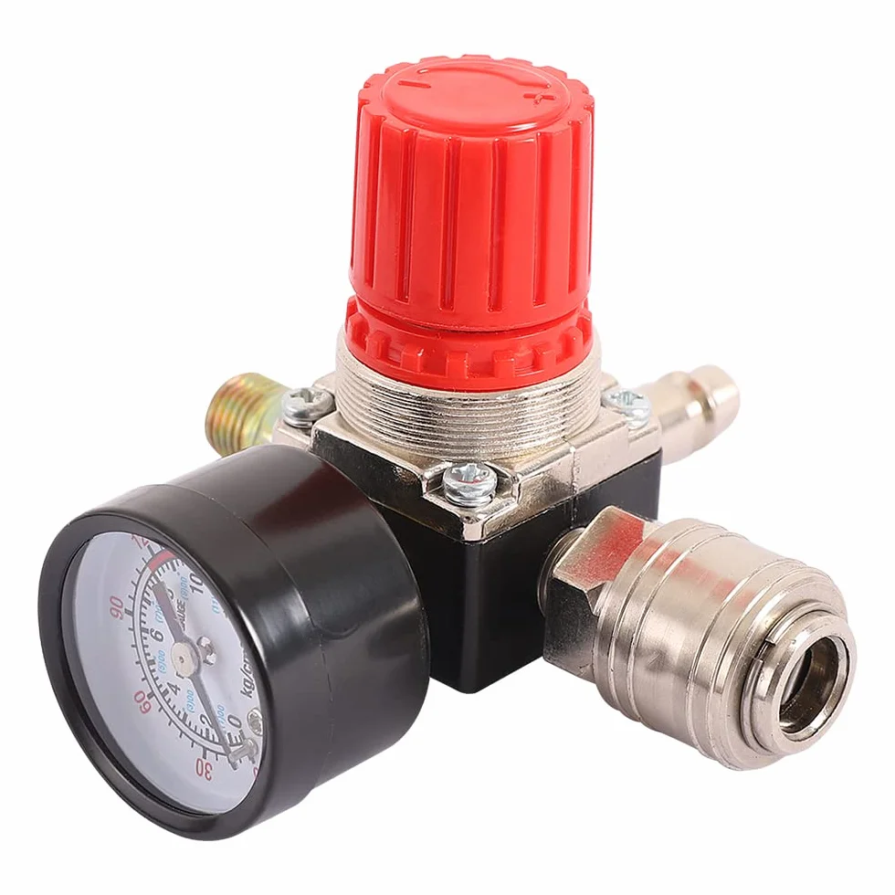 1/4 "Regulador de presión neumático del compresor de aire Regulador de presión neumático, válvula de control de presión con conexión de 180 psi 12 bar (válvula de cuatro vías)