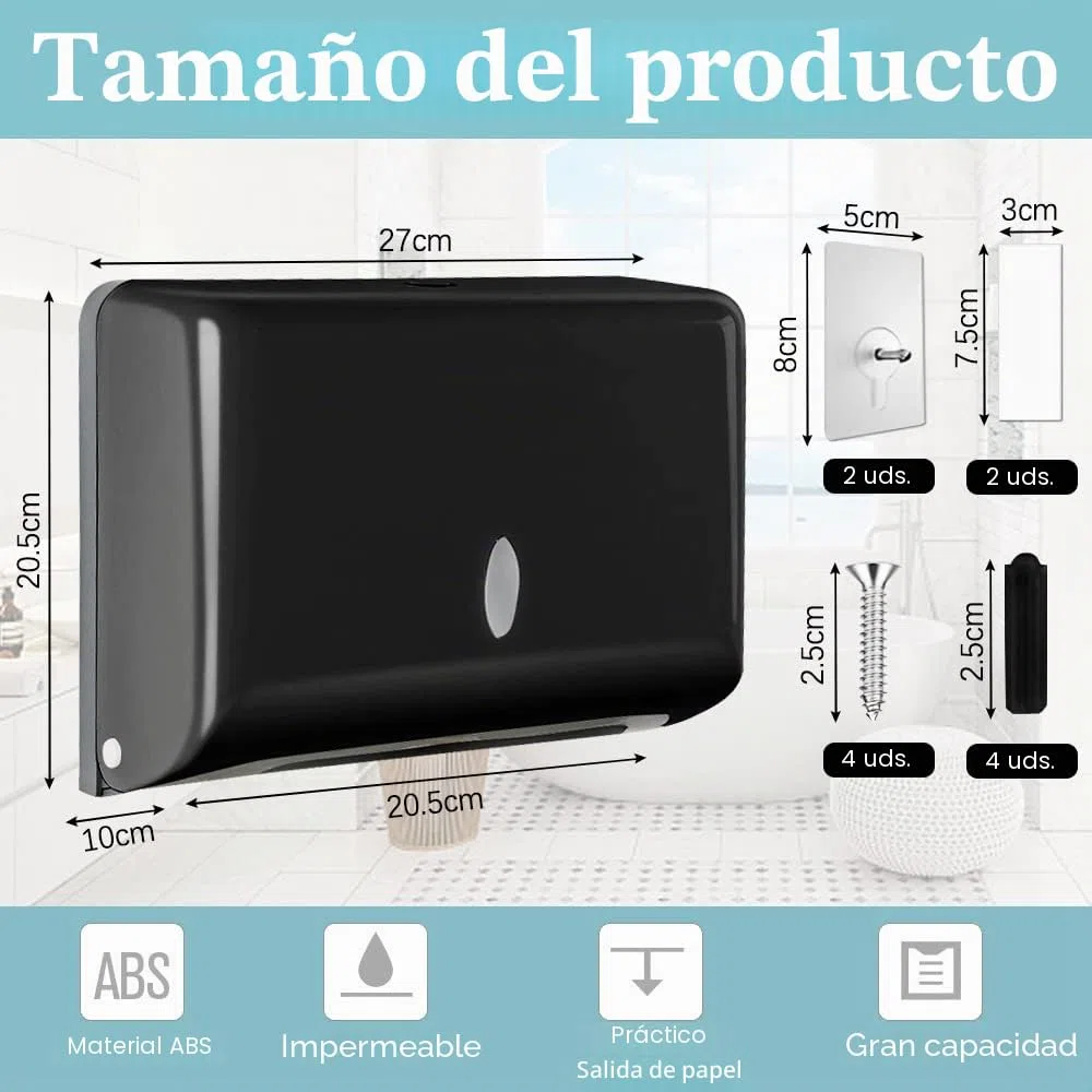 THATSRAD Dispensador de Papel de Manos Admite 200 Toallas/225 mm * 75 mm Dispensador de Papel Toalla de Pared Antibacteriano Dispensadores de Papel Higiénico, Dispensador Toalla Baño (27x20,5x10cm)