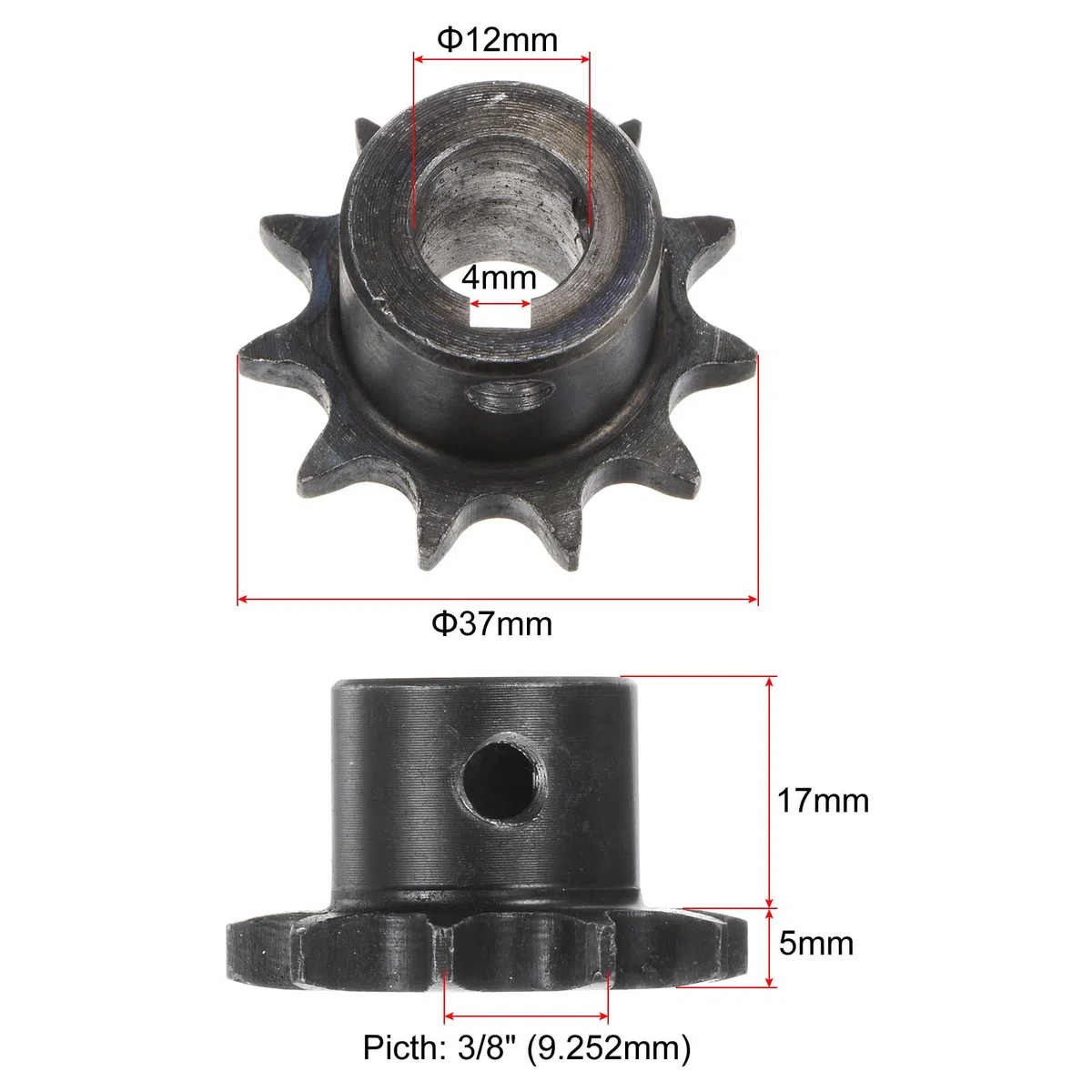 QUARKZMAN 2 Piezas Piñón de Cadena de Rodillo ISO/DIN 06B-1 Tipo B Diámetro de 12 mm Paso de 3/8" Piñón de Rodillo de una Sola Hilera de Acero A3 Endurecido con 11 Dientes