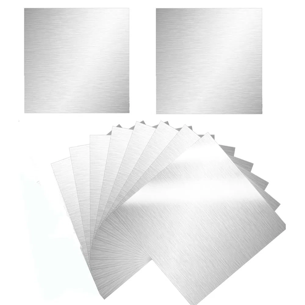 ADERTOS 10 placas de aluminio de 10 x 10 cm, chapa de aluminio de 2 mm, placa de metal plateada con lámina protectora, placa de ejercicios para modelismo, construcción de ferias, manualidades