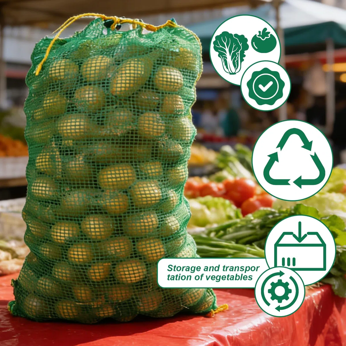 25 Saco Malla, Bolsas Patatas Pequeñas, Saco para Patatas, 20 Kg, 50 x 80 Cm. Bolsas para Manzanas, Frutas y Verduras: Papas, Manzanas, Sandía, Cebollas, Mariscos.