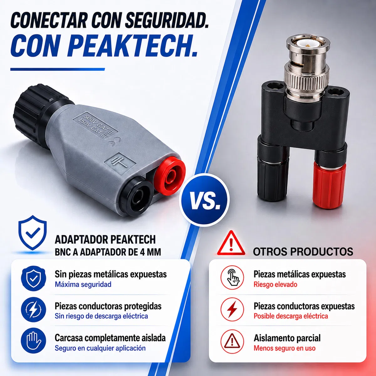 PeakTech, 7055 Adaptador BNC a Conectores Banana de 4 mm, Accesorios para osciloscopios, generadores de señales, contadores de frecuencia y Pinzas amperimétricas con Cable de Prueba de 4 mm