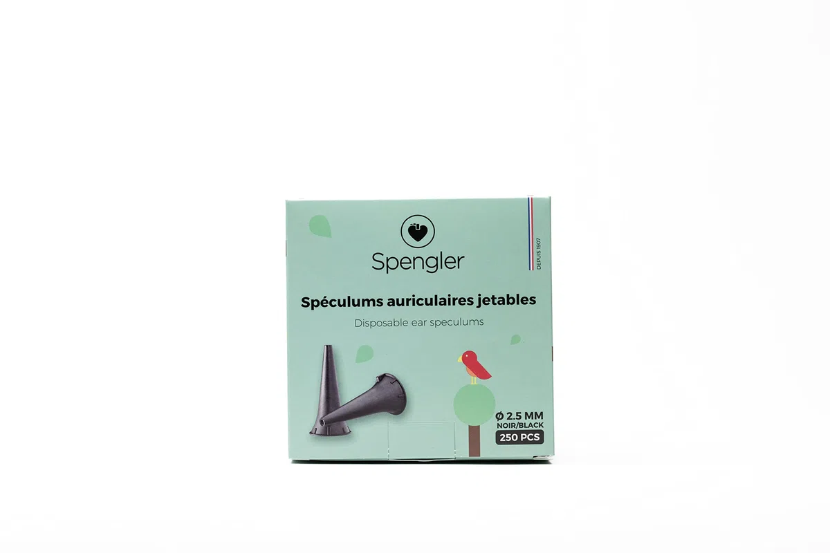 Spengler Espéculos de Oído Pediátricos Desechables, Compatibles con Todas las Marcas de Otoscopios, Tamaño 2,5 mm, Caja de 250 Piezas