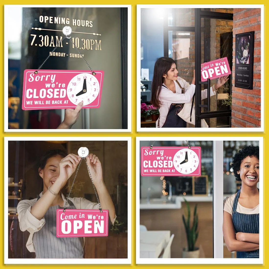 PLIGREAT Letrero rosa abierto cerrado de doble cara con texto en inglés "We Are Open Close" para colgar en la pared, 15 cm x 30 cm