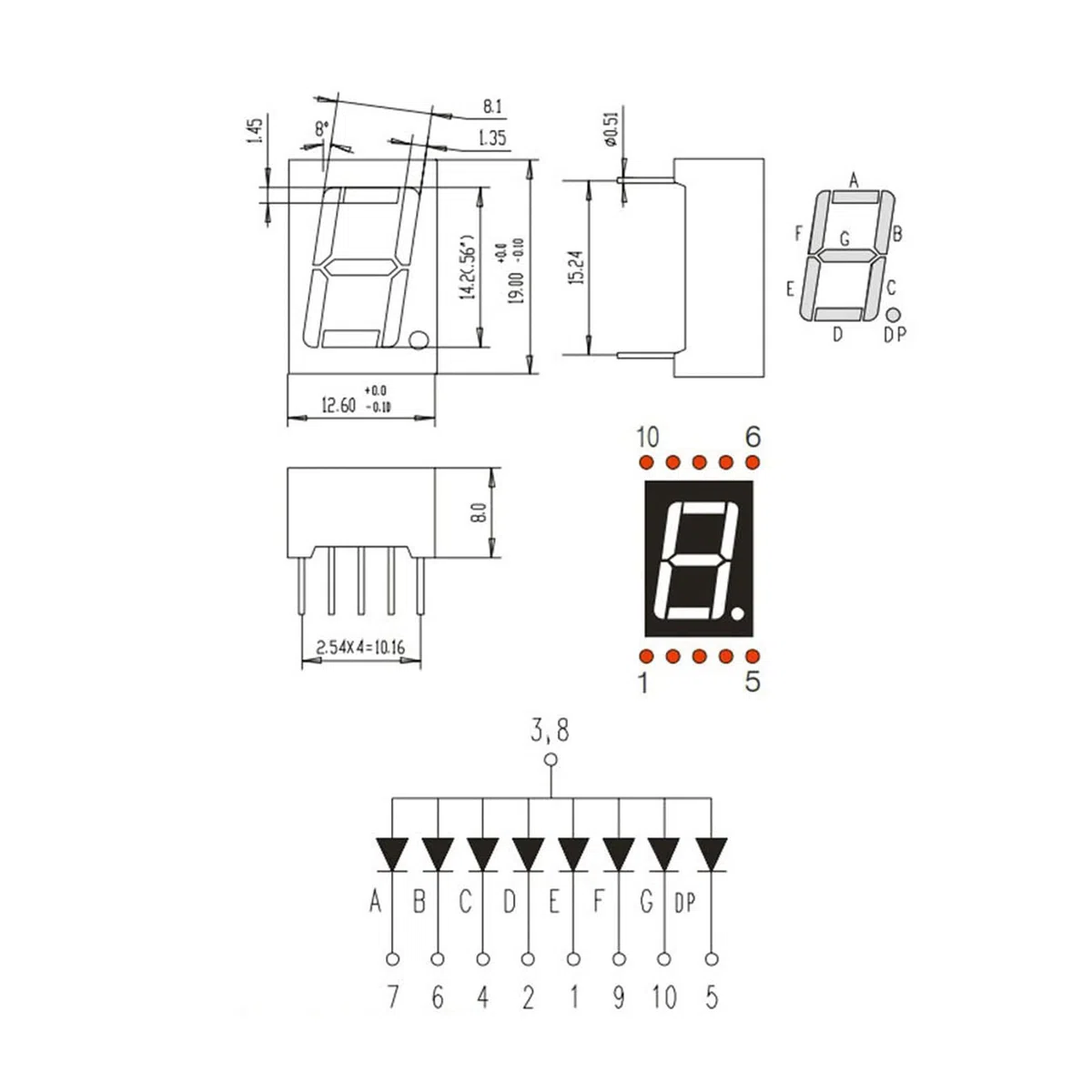 PATIKIL LED Pantalla Digital Tubo, 20 Paquete Común Ánodo 7 Segmento 10 Pasador 1 Bit 3.3V 0.56" Dígito Altura LED Pantalla Módulo para Electrónica Conductor Placa, Verde