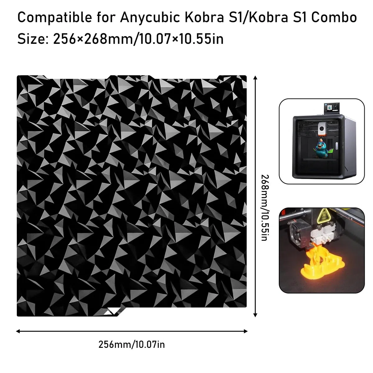 Placa de impresión texturizada de doble cara, 256 x 268 mm, PEO+PET doble capa de cama de impresión para Anycubic Kobra 3, tabla lisa de doble cara, cama climatizada, placa de chapa de acero para