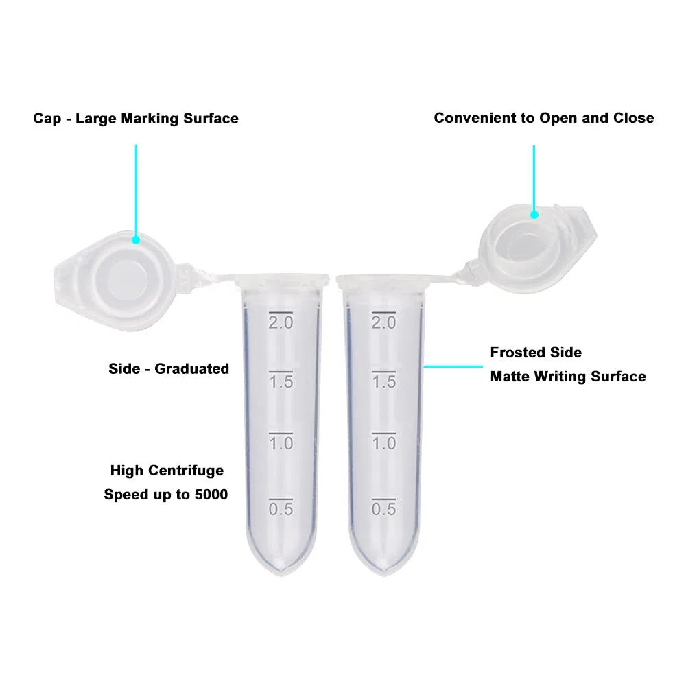 stonylab Micro Tubo de Centrífuga, 2 ml Polipropileno Graduado Transparente Plástico Centrífuga Vials con Tapa Plana a Presión, Tubos de Ensayo Micro Centrifuge Tubes (2 ml, Paquete de 200)